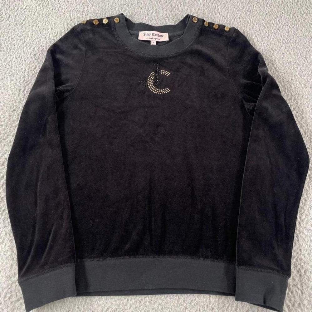 Vintage Juicy Couture‎ black velvet sweatshirt womens medium crewneck Comfort